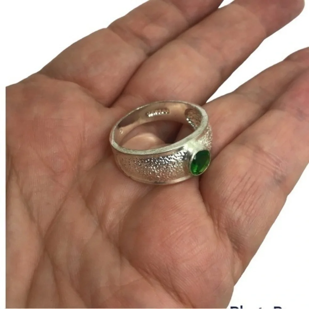 Sterling silver green gemstone ring